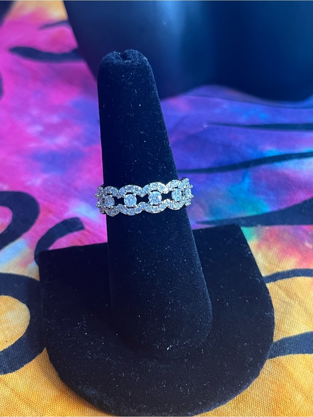 NWT 2 CTW Moissanite Oval Halo Link Ring Size 8 Rhodium Plated